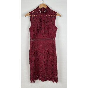 BARDOT Lace Up Burgundy Red Mock Neck Lined Sheath Dress Size US 4 / XS Occasion